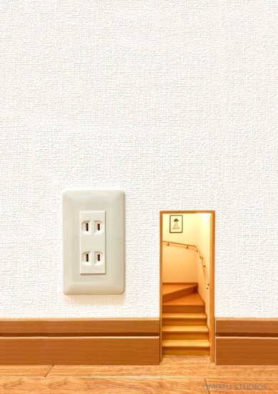 こびとの秘密基地 ミニチュア 手作り Mozu 部屋 コンセント 壁 展覧会