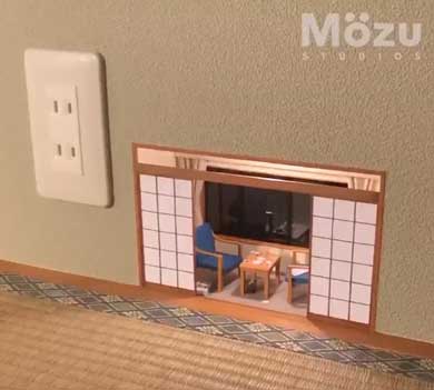 こびとの秘密基地 ミニチュア 手作り Mozu 部屋 コンセント 壁 展覧会