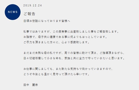 田中麗奈 妊娠 出産 結婚 なっちゃん