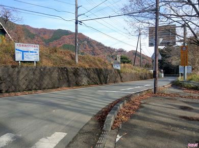 道路の左右に警戒の看板が