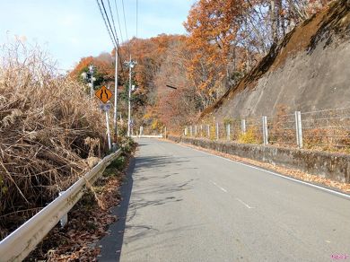 続いて、幅員減少の注意標識。「徐行」の補助標識がついています
