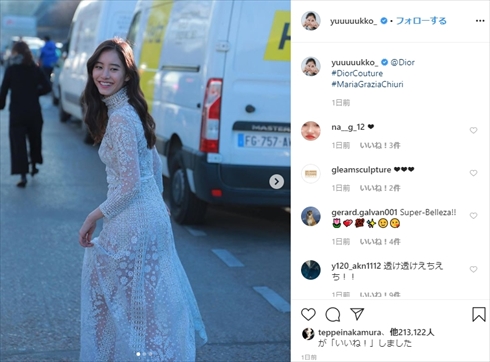 新木優子 シースルードレス 美脚 スタイル Dior ロダン美術館 インスタ