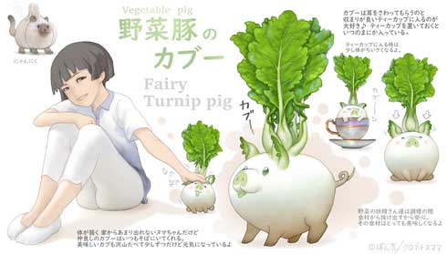 野菜 動物 妖精 キャラクター イラスト ダイコン 狐 ぽん吉