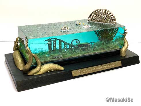 水没ジオラマ 建物 レジン 海 作品 MASAKI