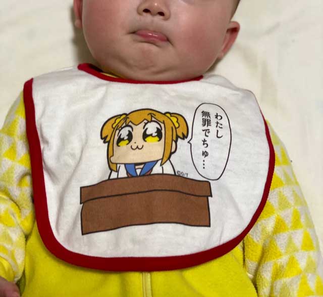 「わたし無罪でちゅ……」　全てを許してしまいそうな『ポプテピピック』のよだれかけ第2弾が発売