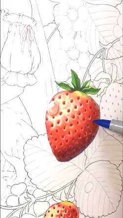 紙の上にイチゴが実っていく……！ イラストの色塗り過程を撮影