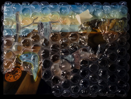 本物のビニールを被せたような絵