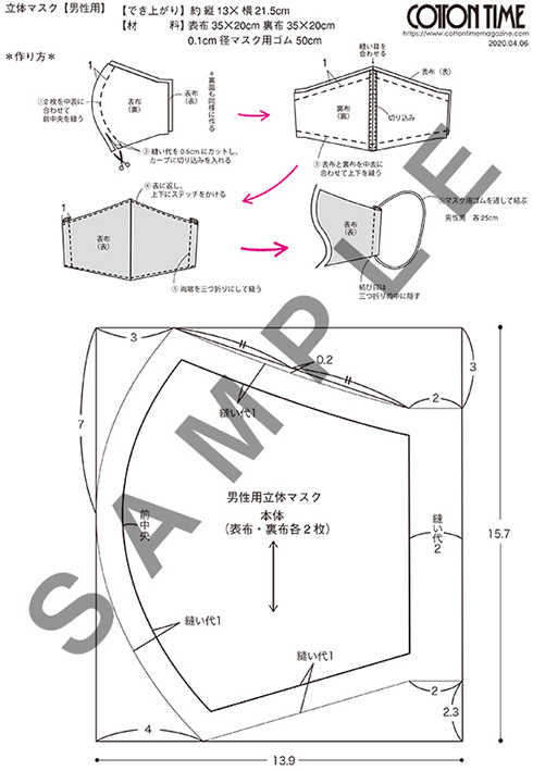 ローソンで「手作りマスクの型紙」を無料で印刷可能に　全3サイズ登場
