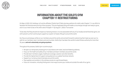 米ゴールドジム、新型コロナの影響で経営破綻に　CEO「ゴールドジムはどこへも行かない」