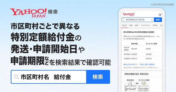 Yahoo！検索　給付金スケジュール表示機能