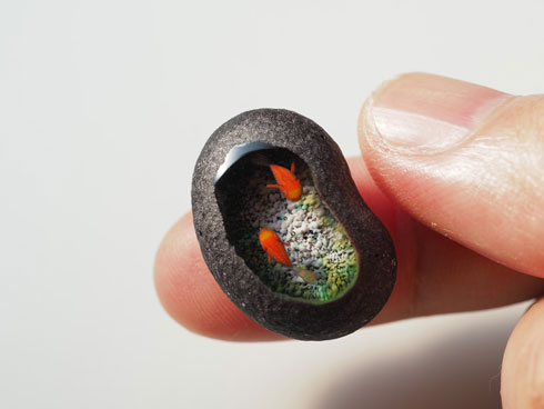 ガラス 金魚 作品 アート 魚石 とんぼ玉 増永元