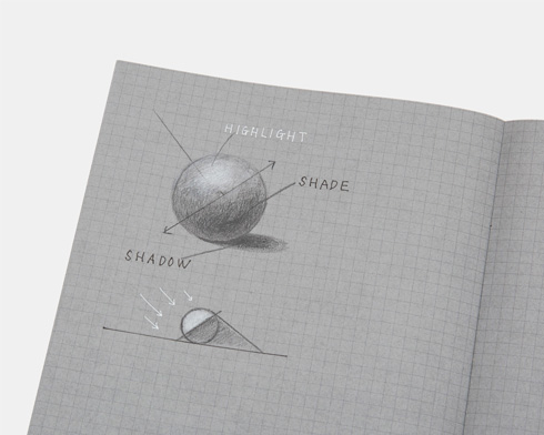 白と黒で書くノートに球を描いたところ