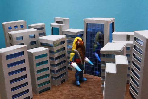 ビルっぽい ジオラマ 手作り テープ プラ板 切れ込み ミニチュア 高層ビル