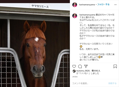 丸山桂里奈 ヤマカツエース 髪型 前髪 似てる 競争馬 インスタ