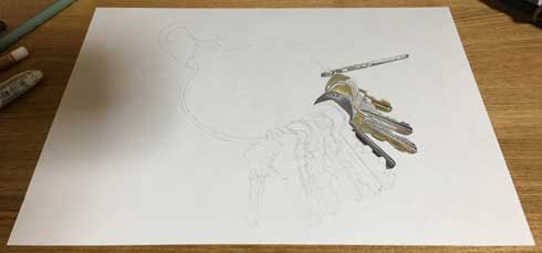 色鉛筆 イラスト 絵 鍵 金属感 リアル 慧人