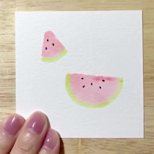 のすずきあやえ 水彩画 スイカ ペンギン