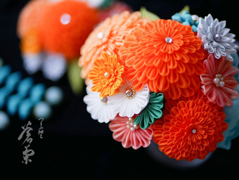 蒼菊 つまみ細工 リアル 花 つまみ紋 かんさし