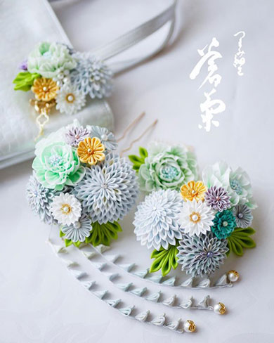 蒼菊 つまみ細工 リアル 花 つまみ紋 かんさし