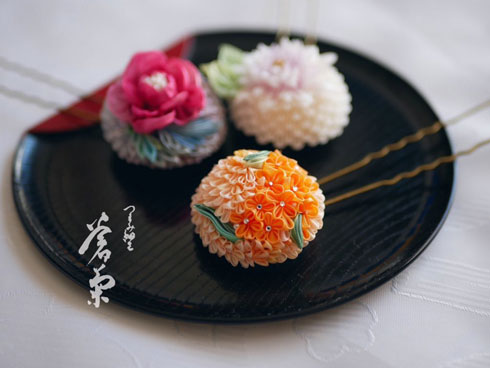 蒼菊 つまみ細工 リアル 花 つまみ紋 かんさし