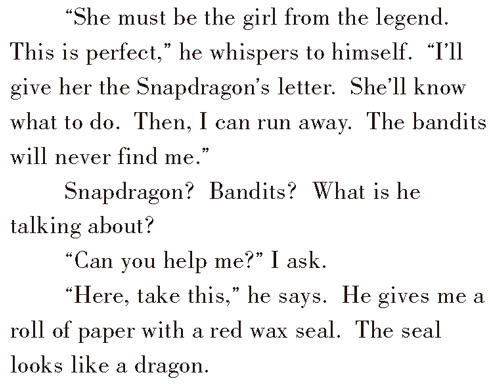 馬に乗った男がルナに手紙を渡すシーンの英文