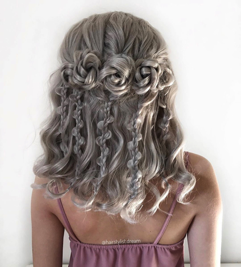 バスケット編みやマクラメ編み風のヘアスタイル