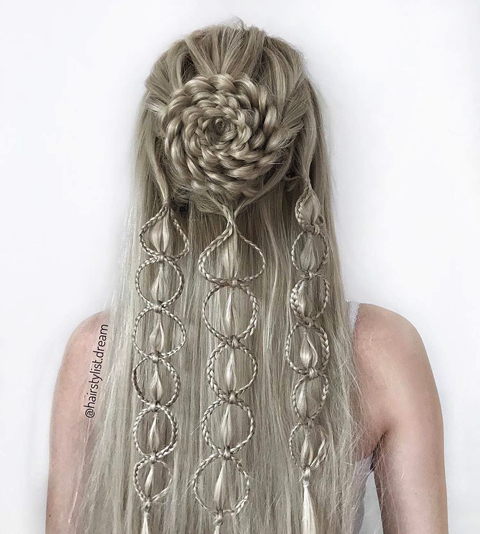 バスケット編みやマクラメ編み風のヘアスタイル