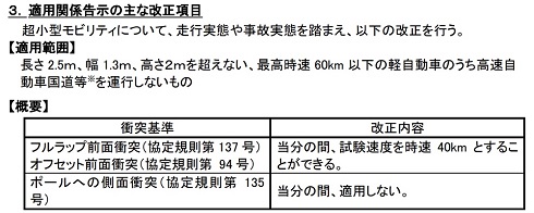 超小型モビリティの定義と衝突基準の改正