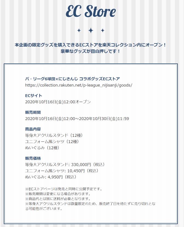 にじさんじ パ・リーグ プロ野球 コラボ 等身大アクリルスタンド33万円