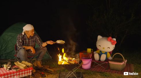 ヒロシ ハローキティ 焚き火