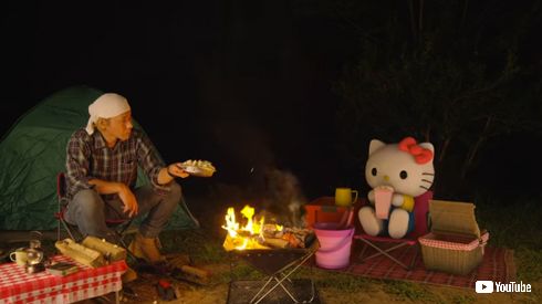 ヒロシ ハローキティ 焚き火