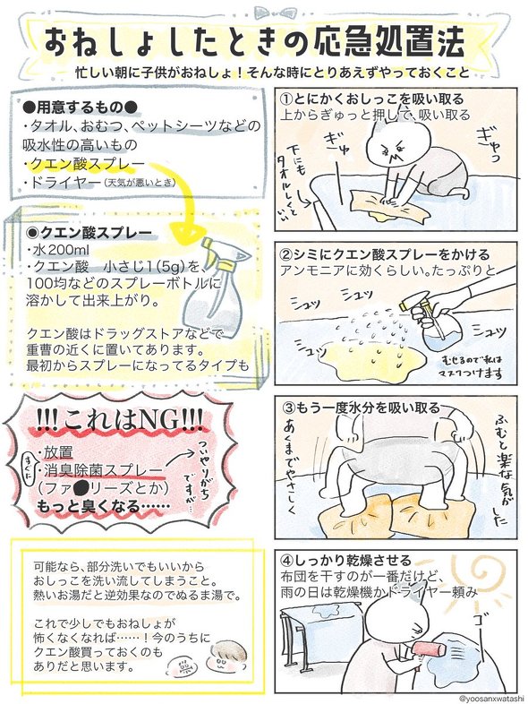 おねしょの応急処置法