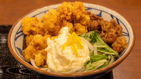 漢気！牛肉タル鶏天ぶっかけうどん