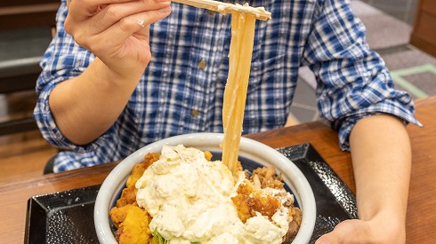 漢気！牛肉タル鶏天ぶっかけうどん