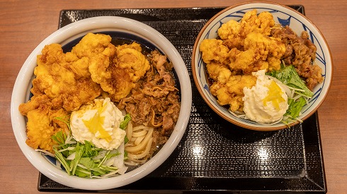 漢気！牛肉タル鶏天ぶっかけうどん