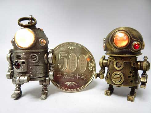 ハンドメイド ミニロボット 金属製 みにろぼ 可動 LED ライト かわいい デザフェス