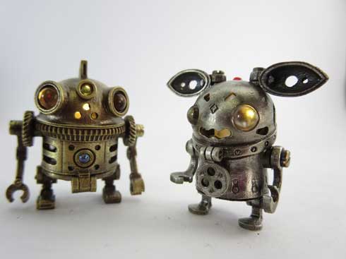 ハンドメイド ミニロボット 金属製 みにろぼ 可動 LED ライト かわいい デザフェス