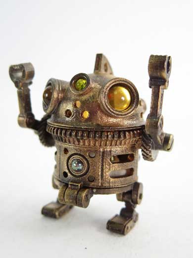 ハンドメイド ミニロボット 金属製 みにろぼ 可動 LED ライト かわいい デザフェス