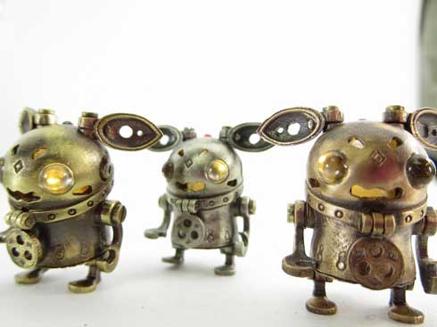 ハンドメイド ミニロボット 金属製 みにろぼ 可動 LED ライト かわいい デザフェス