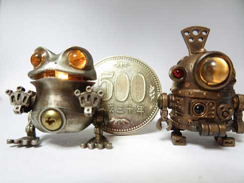 ハンドメイド ミニロボット 金属製 みにろぼ 可動 LED ライト かわいい デザフェス