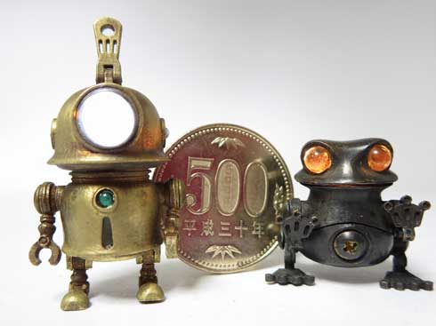 ハンドメイド ミニロボット 金属製 みにろぼ 可動 LED ライト かわいい デザフェス