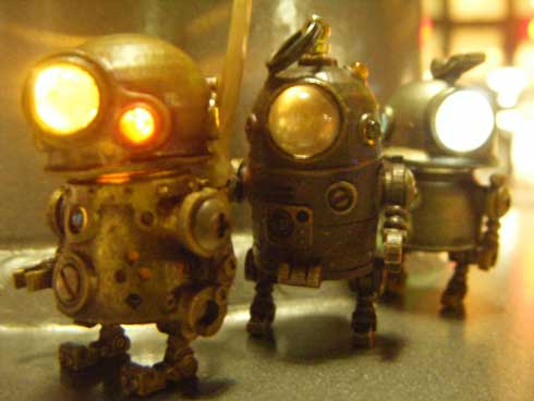 ハンドメイド ミニロボット 金属製 みにろぼ 可動 LED ライト かわいい デザフェス