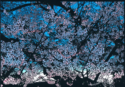 切り絵 黒い紙 デザインナイフ 風景 夜景 斉藤洋樹