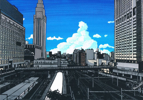 切り絵 黒い紙 デザインナイフ 風景 夜景 斉藤洋樹