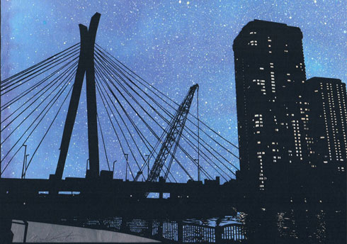 切り絵 黒い紙 デザインナイフ 風景 夜景 斉藤洋樹