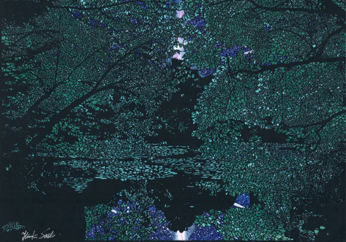 切り絵 黒い紙 デザインナイフ 風景 夜景 斉藤洋樹