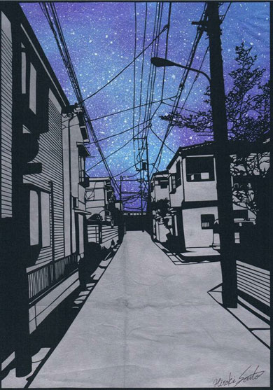 切り絵 黒い紙 デザインナイフ 風景 夜景 斉藤洋樹