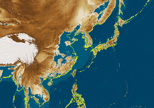 「日本のようで日本でない列島」が出現　海面が100m上がった世界線を描いた地図が想像力を刺激する