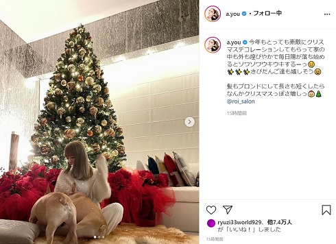 浜崎あゆみ クリスマス ツリー 自宅 部屋 愛犬 ブロンド