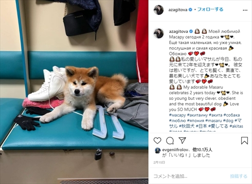 アリーナ・ザギトワ マサル 秋田犬 平昌五輪 金メダル フィギュアスケート インスタ