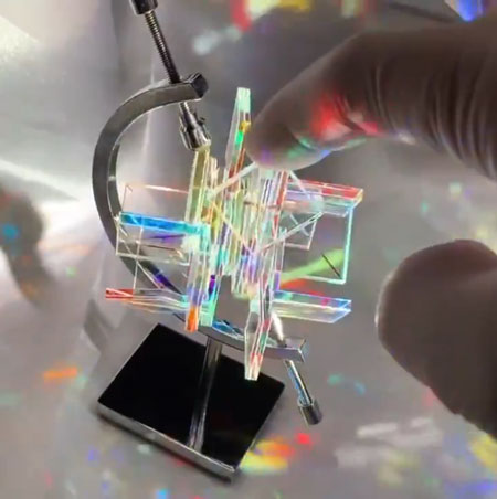 虹の結晶 ダイクロ ガラス ミラー ハンドメイド オブジェ